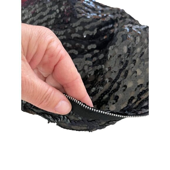 Vintage Womens Dress Black Size S Sequin Maxi Side Slit Mock Neck Long Sleeve - Picture 7 of 9